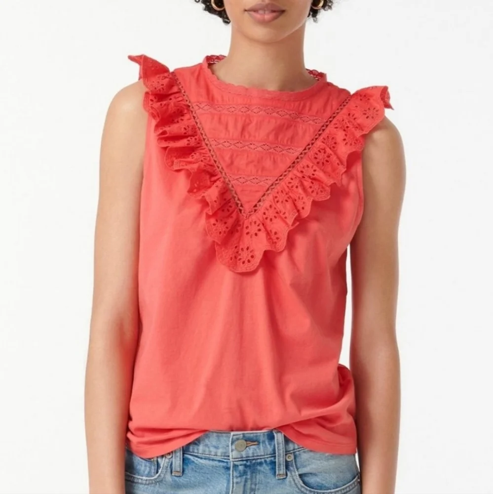 J Crew Eyelet Ruffle Front Tank - Picture 8 of 9